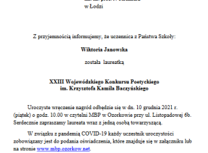 Nasza uczennica laureatką konkursu poetyckiego
